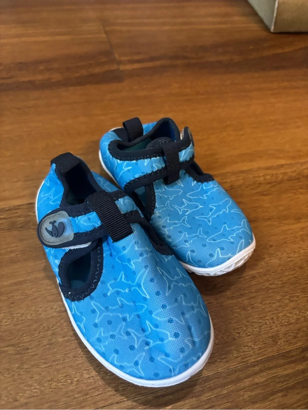 Kids Blue Shark-Pattern Water Shoes with Hook-and-Loop Strap